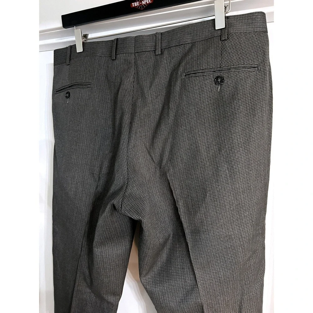 Lauren Ralph Lauren Mens 40x30 Grey Houndstooth Pleated Cuffed Dress Pants